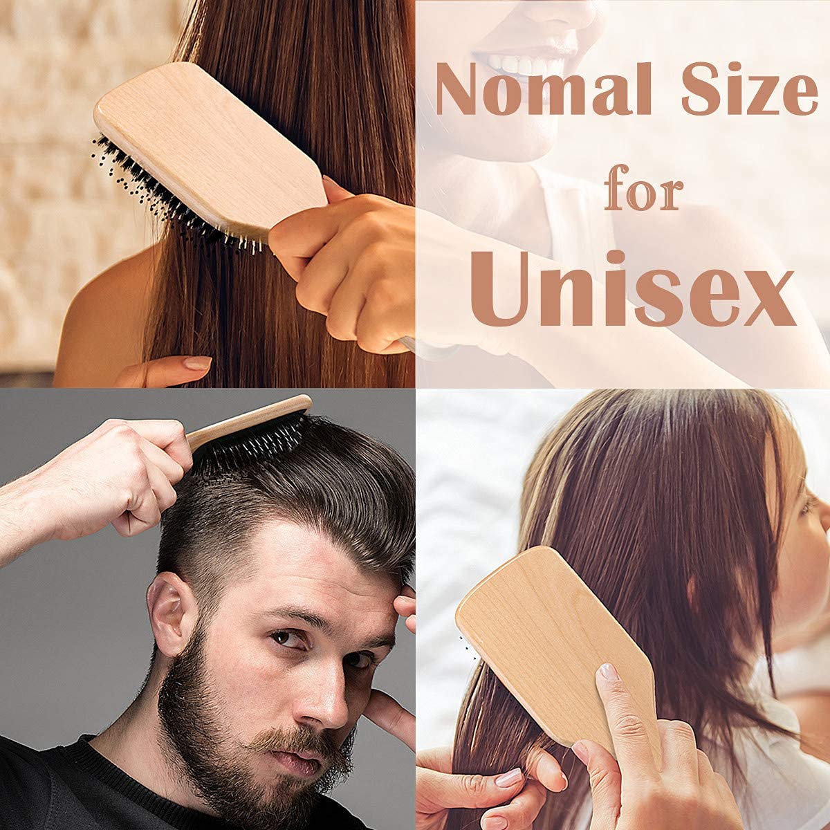 Hair Brush Set, Sosoon Boar Bristle Paddle Hairbrush for Women Men Kids Reducing Frizzy, No More Tangle, Small Travel Brush Tail Comb & Giftbox Included