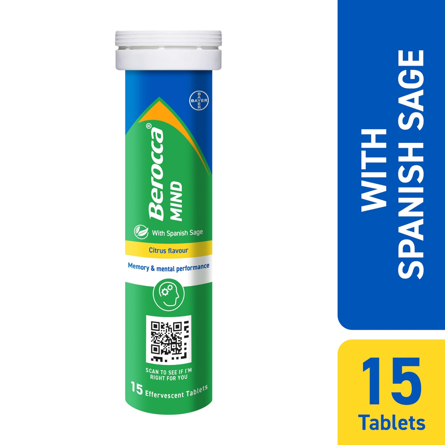 Berocca Mind Effervescent Tablets Including B Vitamins, with Spanish Sage to Support Memory and Mental Performance - 15 Tablets – Citrus Flavour