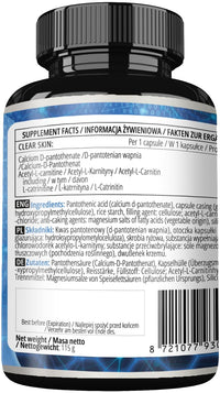 Clear Skin - Vitamin B5 200mg (Pantothenic Acid) and Acetyl-L-Carnitine 70mg, 180 Vegan Capsules, 6 Months Supply, Anti-Acne, Enhanced Skin Health, Diet Supplement - by Apollo's Hegemony