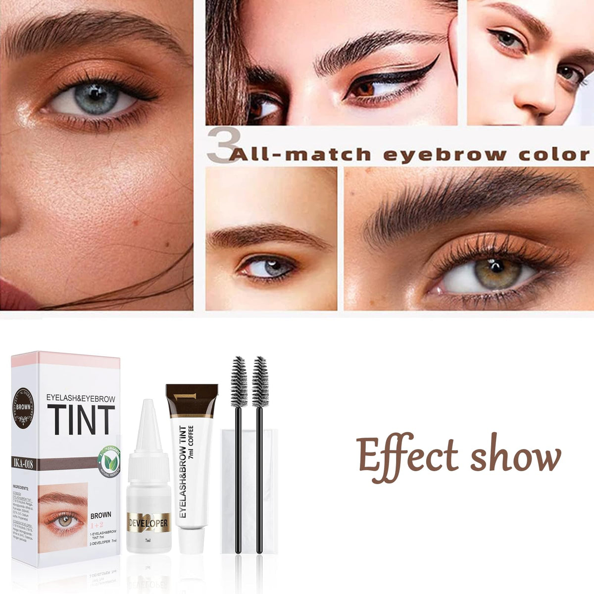 EONFAVE Eyelash Tint Black - Lash Tint and Eyebrow Dye - 2-In-1 Tint Kit - Volume Lashes and Full Brows Last Up to 4 weeks - Suitable for Home Use with All Tools (Brown) Eyebrow Gel