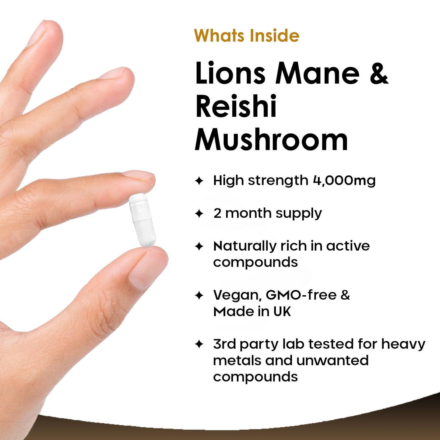 Lions Mane & Reishi Mushroom Capsules - High Strength 4000mg Lions Mane Supplement with Reishi - 120 Vegan Lions Mane Mushroom Powder + Reishi Mushroom Capsules - Made in UK by New Leaf