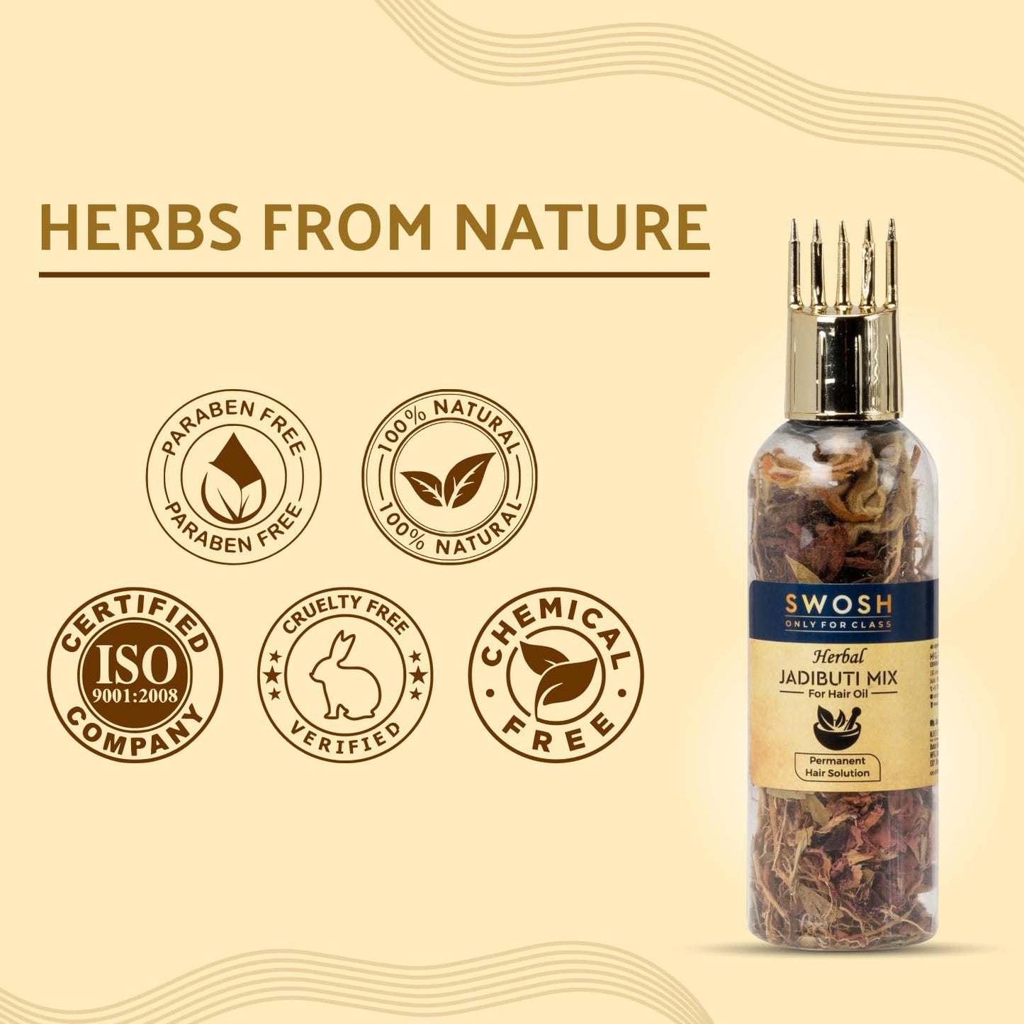 SWOSH Ayurvedic Herbs and Herbal Dry Jadibutti Mixture For Hair Oil Infusion 10 gram(0.35 oz) Bottle With Comb Applicator