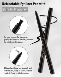 Lestpola Black+Brown Gel Eyeliner for Older Women, Waterproof Smudge-Proof Retractable Eye Liner Pencil, Long Wear 24H, Matte Smooth Eyeliner Waterline with Sharpener for Mature Women Sensitive Eyes-2Pcs