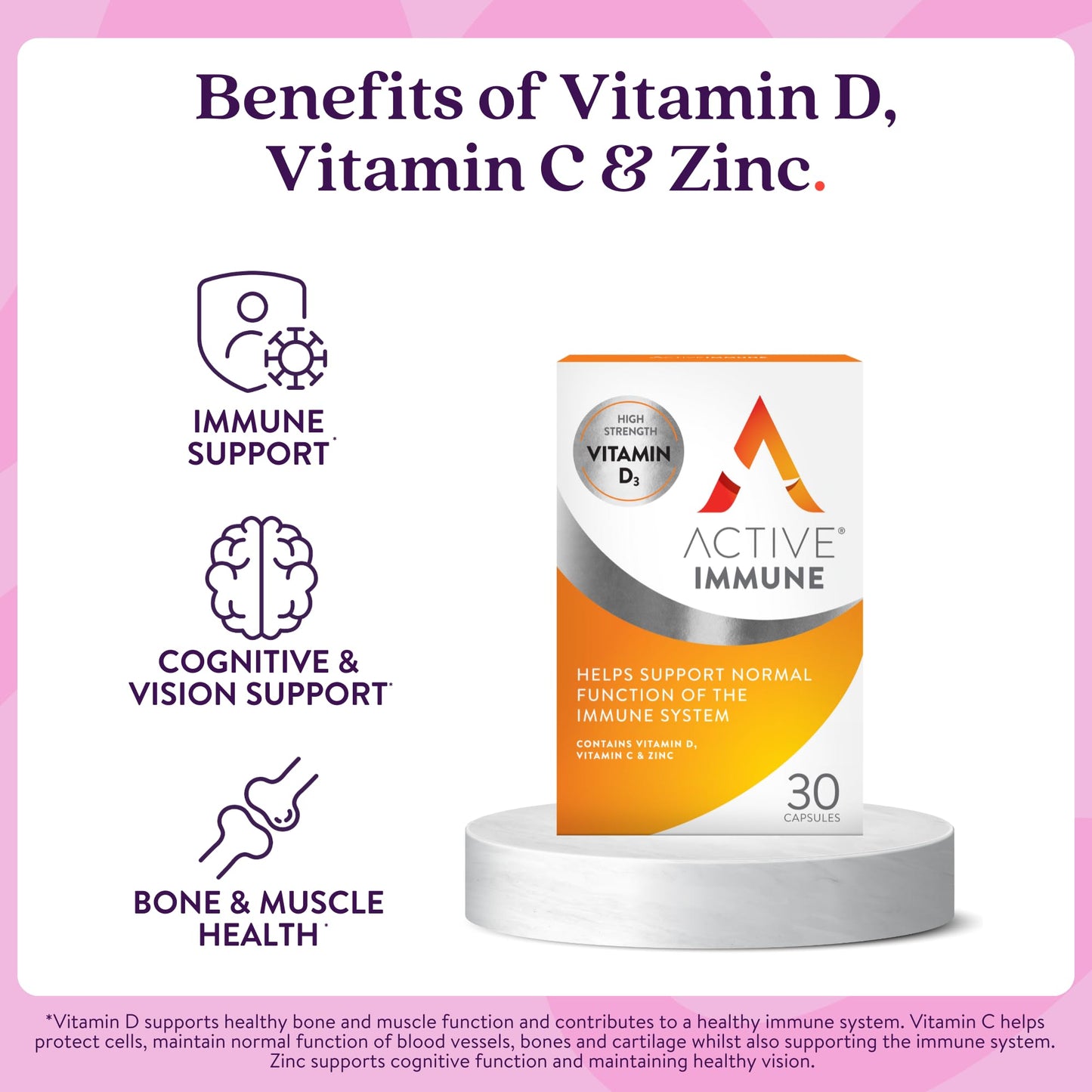 Solvotrin Active Immune Supplement, Vitamin D, C & Zinc, 30 Capsules