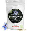 Just Vitamins Starflower Oil Capsules 1000mg/Borage Oil x90 Soft Gels, Cold Pressed High Strength GLA with Vitamin E - 3 Month Supply - x2 The GLA Level of Evening Primrose Oil Capsules - UK Made Supplements