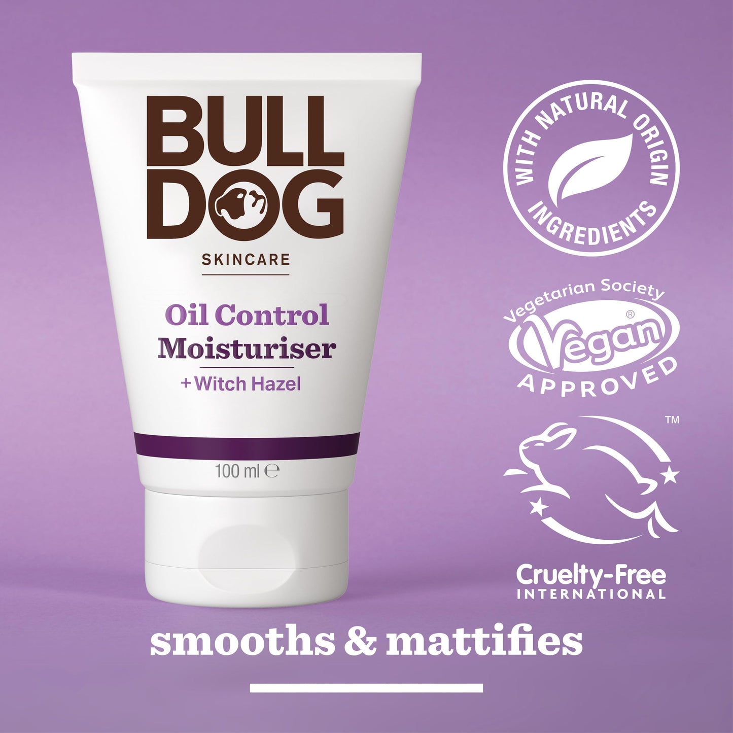 Bulldog Skincare for Men Bulldog Skincare Oil Control Face Moisturiser for Men, Lightweight Moisturiser for Oily Skin Enriched With Witch Hazel, 100ml