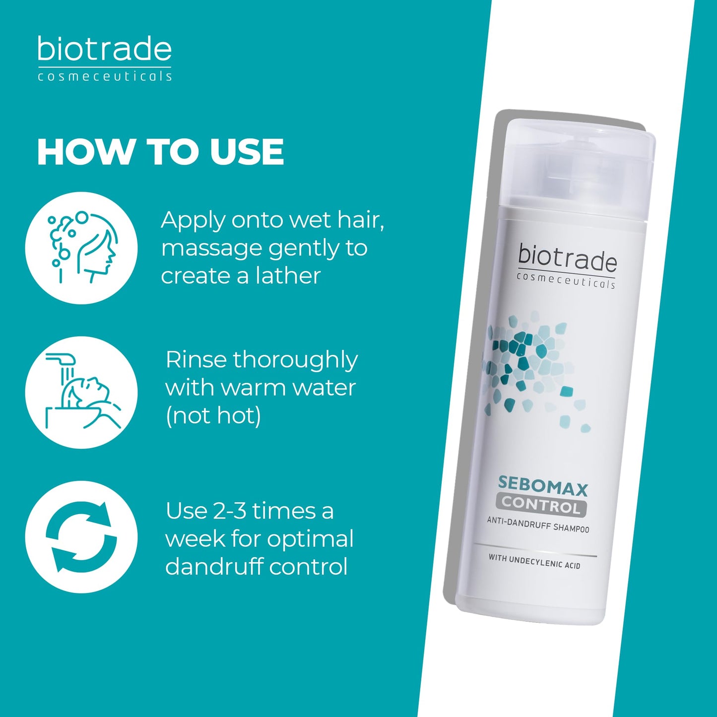 Biotrade sebomax Biotrade Sebomax Control Anti-Dandruff Shampoo with Undecylenic Acid – Anti-Itch Shampoo that Soothes Irritated Scalp and Removes Dandruff & Impurities – 200 ml