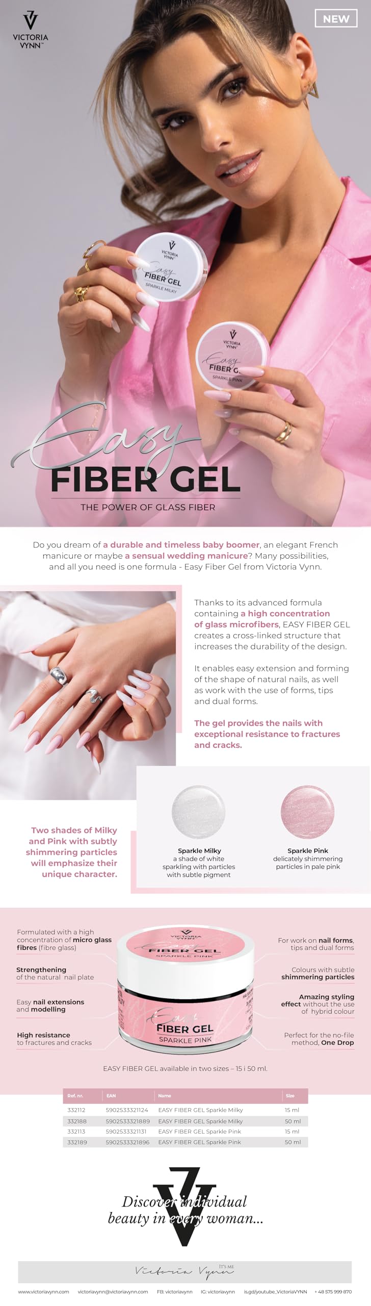 VICTORIA VYNN Victoria Vynn Sparkling UV/LED Builder Gel Easy Fiber Gel for Nail Manicure Glitter (Sparkle Pink, 15ml)