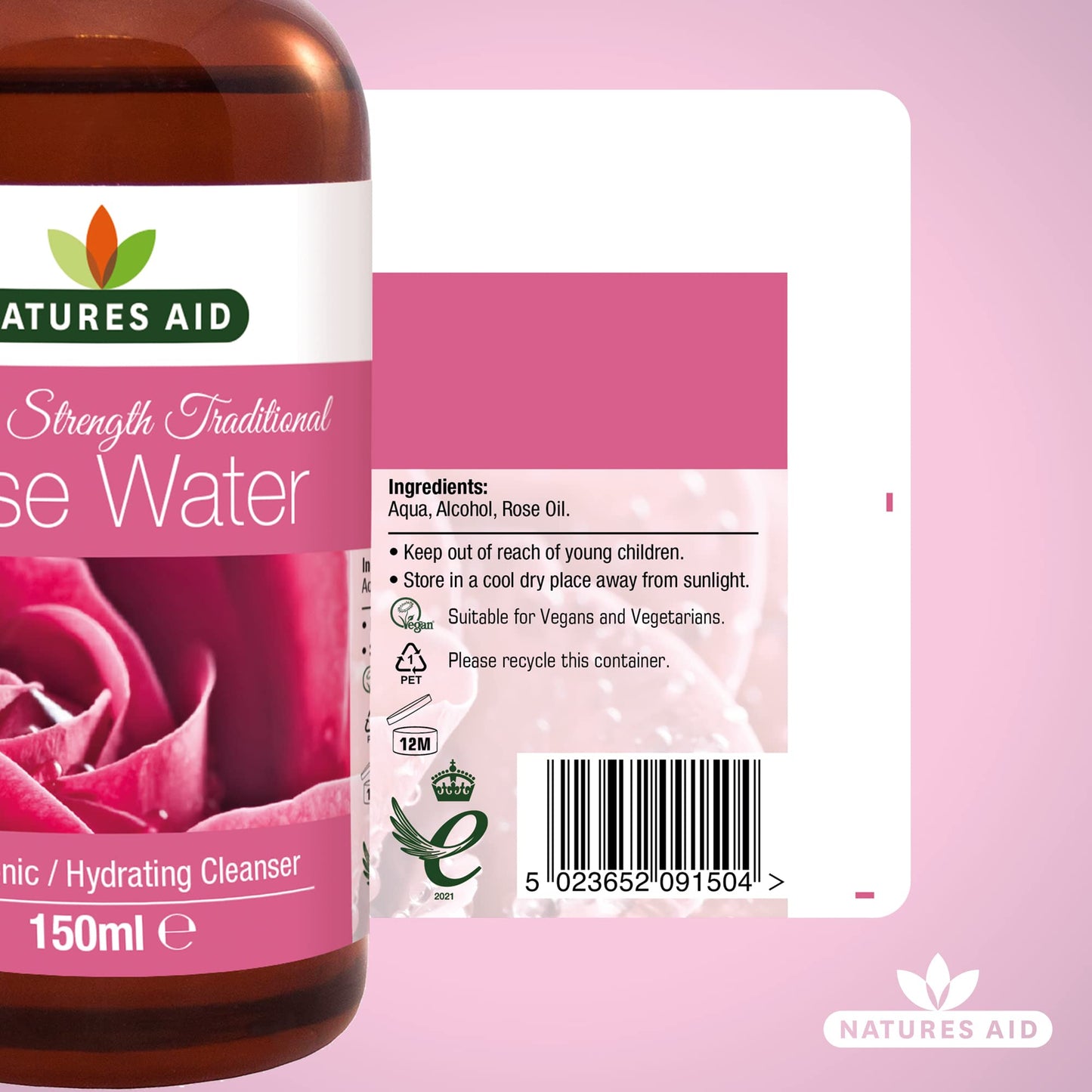 natures aid Natures Aid Premium Strength Traditional Rose Water, 150ml (Ingredients : Aqua , Alcohol, Rose Oil)