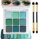 Mikloven Eyeshadow Palette, 9 Colors Matte & Glitter, Avocado Green & Forest Shades, Highly Pigmented, Waterproof Long Lasting, Includes Brushes, Perfect for Smokey Eye Party Makeup