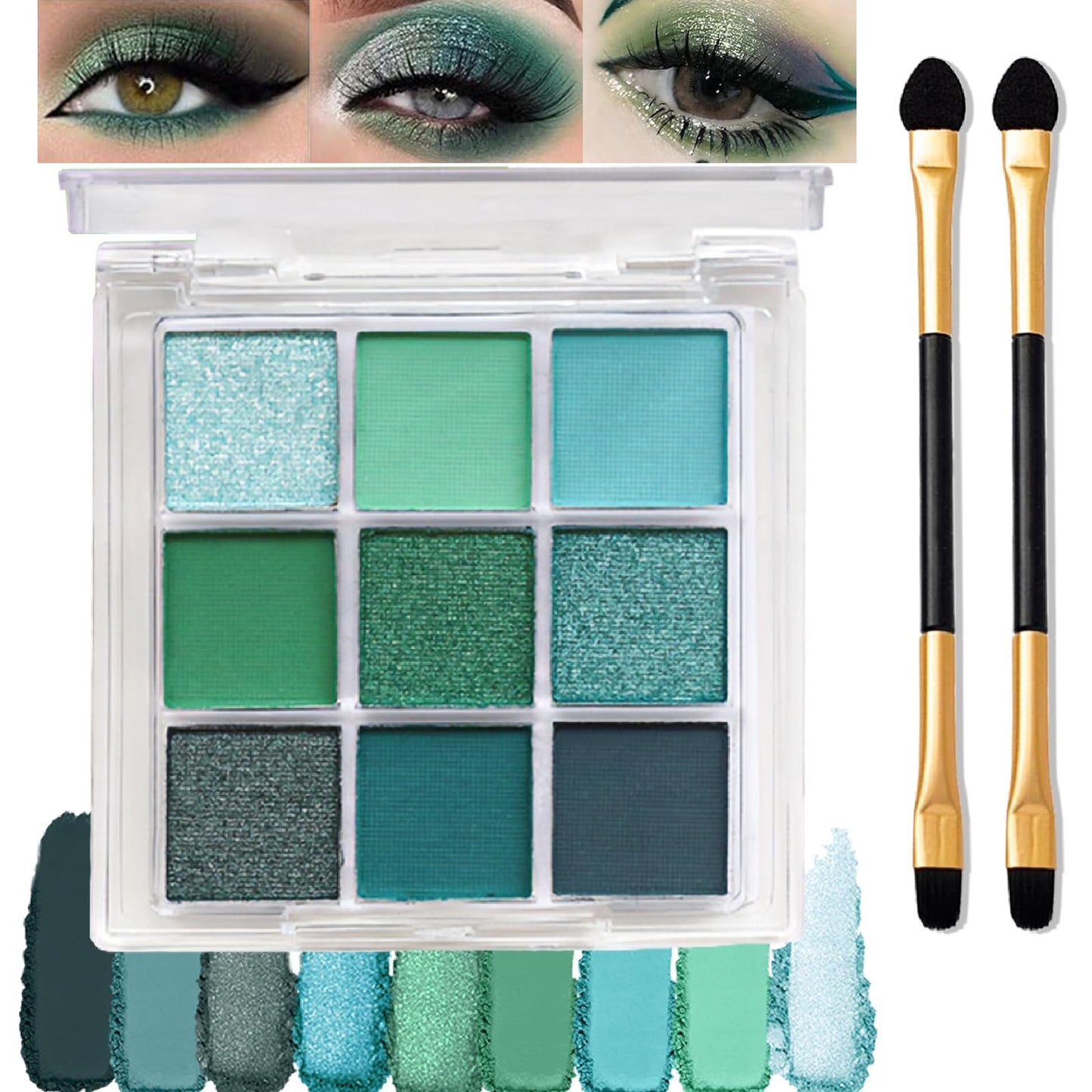 Mikloven Eyeshadow Palette, 9 Colors Matte & Glitter, Avocado Green & Forest Shades, Highly Pigmented, Waterproof Long Lasting, Includes Brushes, Perfect for Smokey Eye Party Makeup