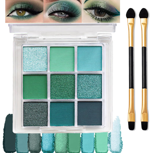 Mikloven Eyeshadow Palette, 9 Colors Matte & Glitter, Avocado Green & Forest Shades, Highly Pigmented, Waterproof Long Lasting, Includes Brushes, Perfect for Smokey Eye Party Makeup