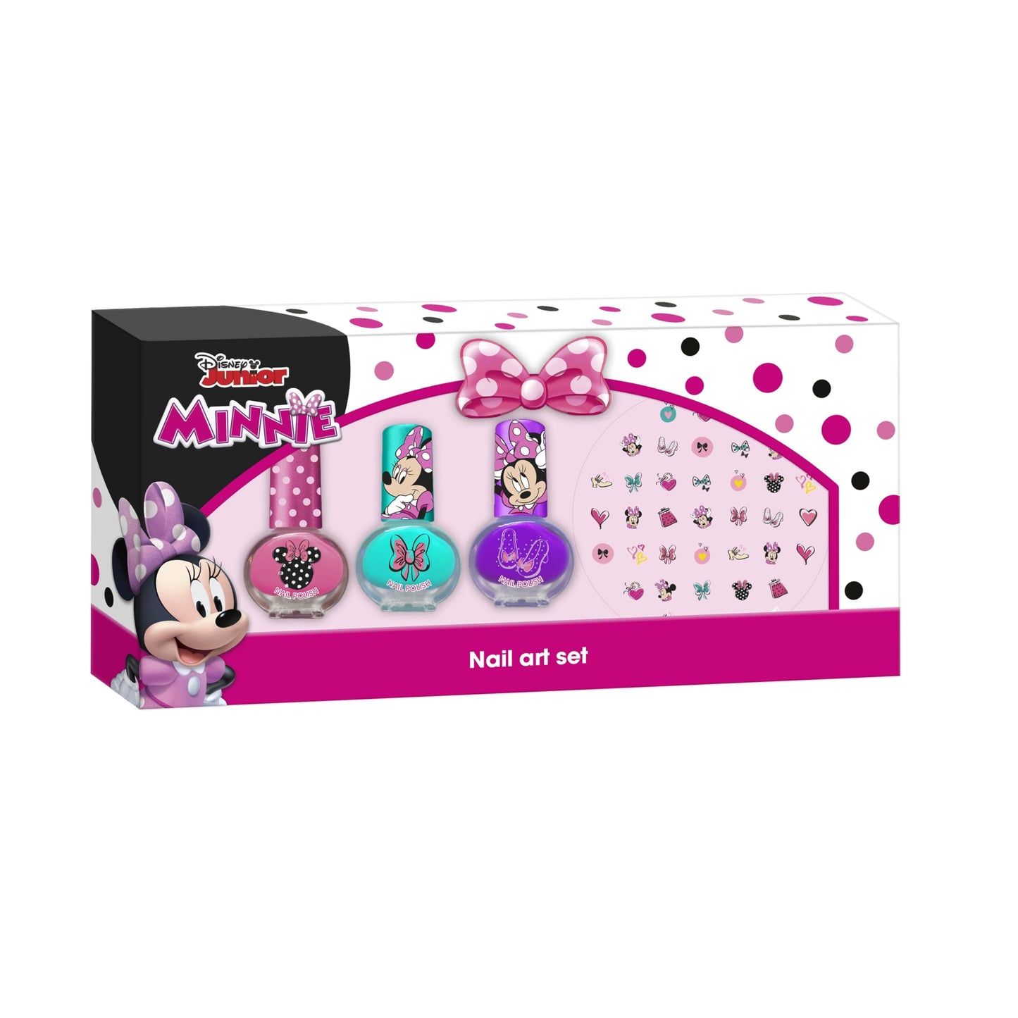 Minnie Mouse Nail Art Set for Girls - Complete Nail Decoration Kit with 3 Nail Polishes (Pink, Purple, Sky Blue), Nail Stickers, - Best Gift for Kids Aged 3+