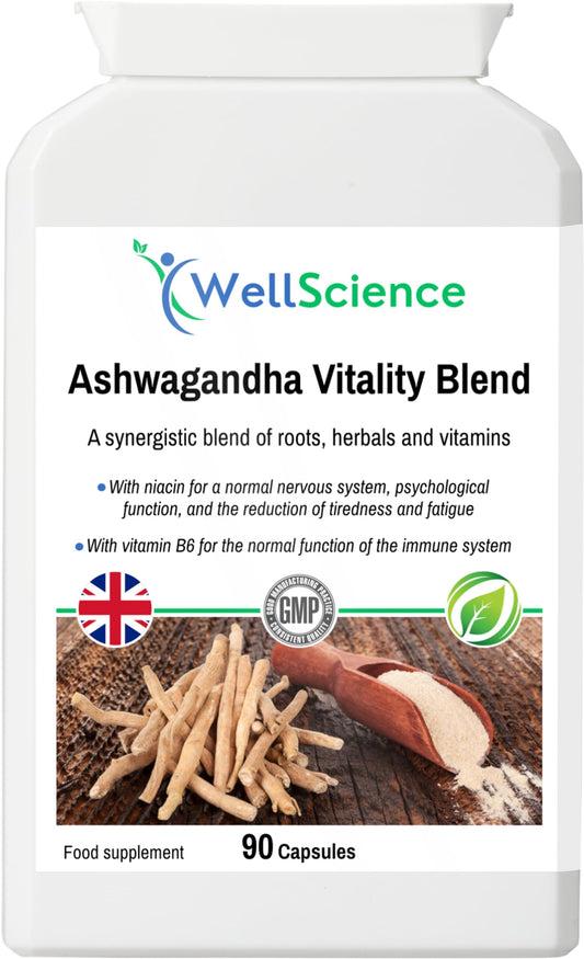 Wellscience WellScience Ashwagandha Vitality Blend - Boosts Energy, Reduces Stress, Enhances Cognitive Function & Immune Support | Herbal Supplement with Rhodiola Rosea, Reishi Mushroom & Turmeric