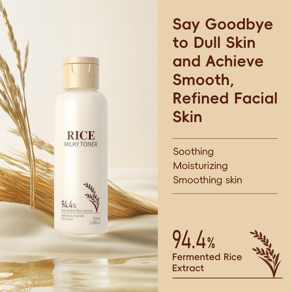 OKAQEE Rice Toner for Face - Milky Toner with 94.4% Rice Extract & Niacinamide - Skincare to-ner for Even Skin Tone - Hydrating Ri-ce Facial to-ner Serum - Gentle, pH-Balanced for Sensitive, Dry & Dull Skin