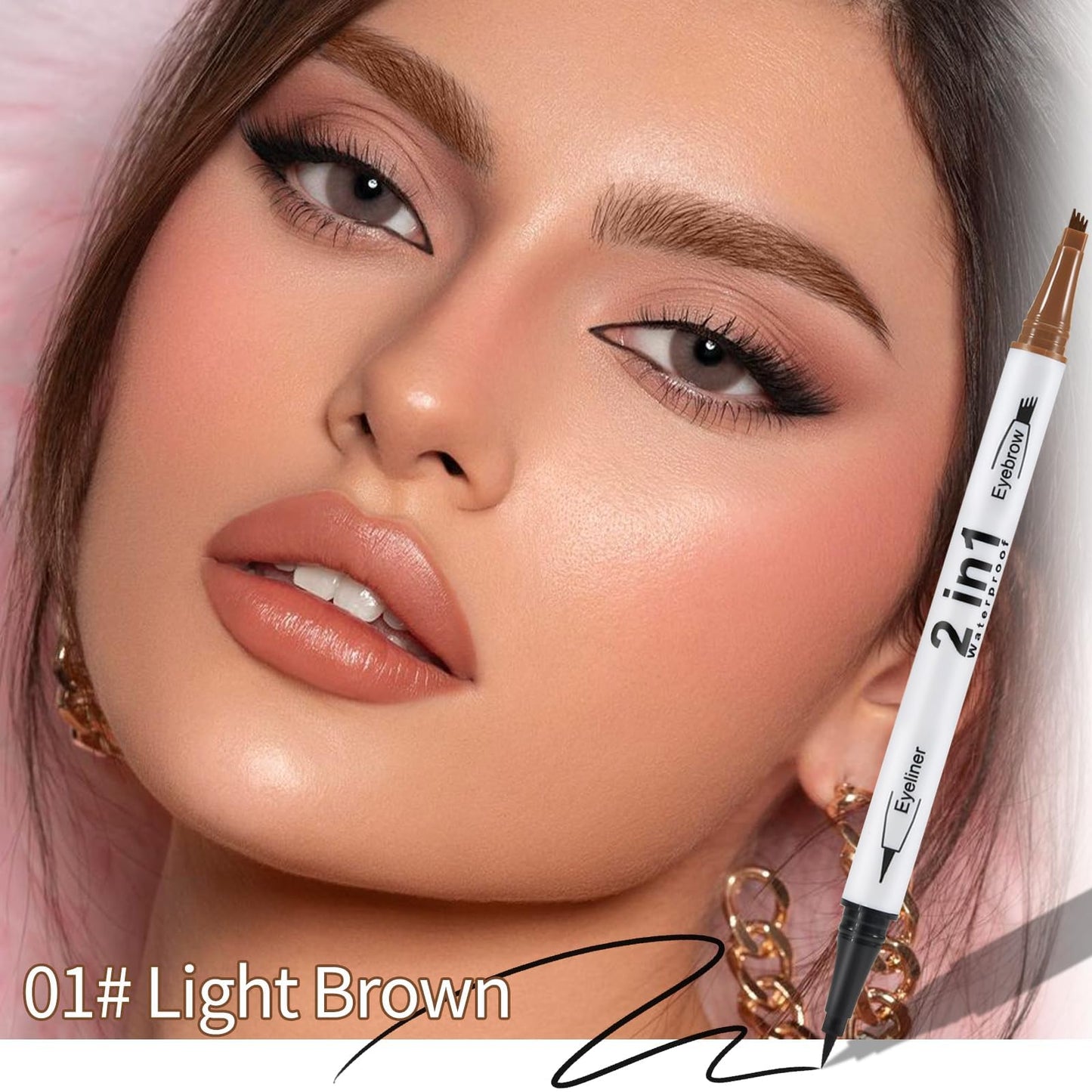 QIAWES Eyebrow Pencil, 2-In-1 Eyebrow Pen, 4 Fork Tip Microblading Eyebrow Pencil, Tattoo Eyebrow Pencil - Double Head Liquid Eyebrow Pen + Black Eyeliner Pencil (Black)