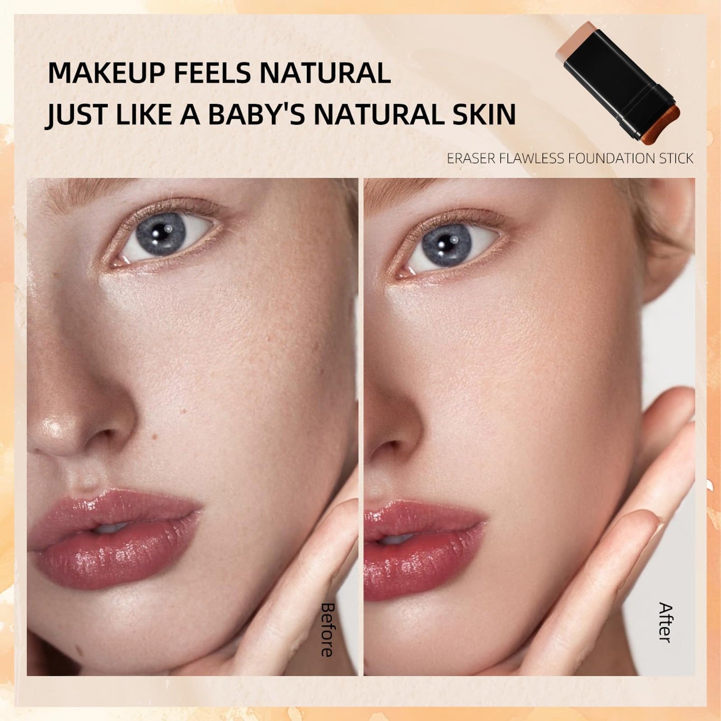 2 in 1 Luxurious Anti-Wrinkle Foundation Stick, Multi-Purpose Full Coverage Stick - Foundation with Built-In Brush