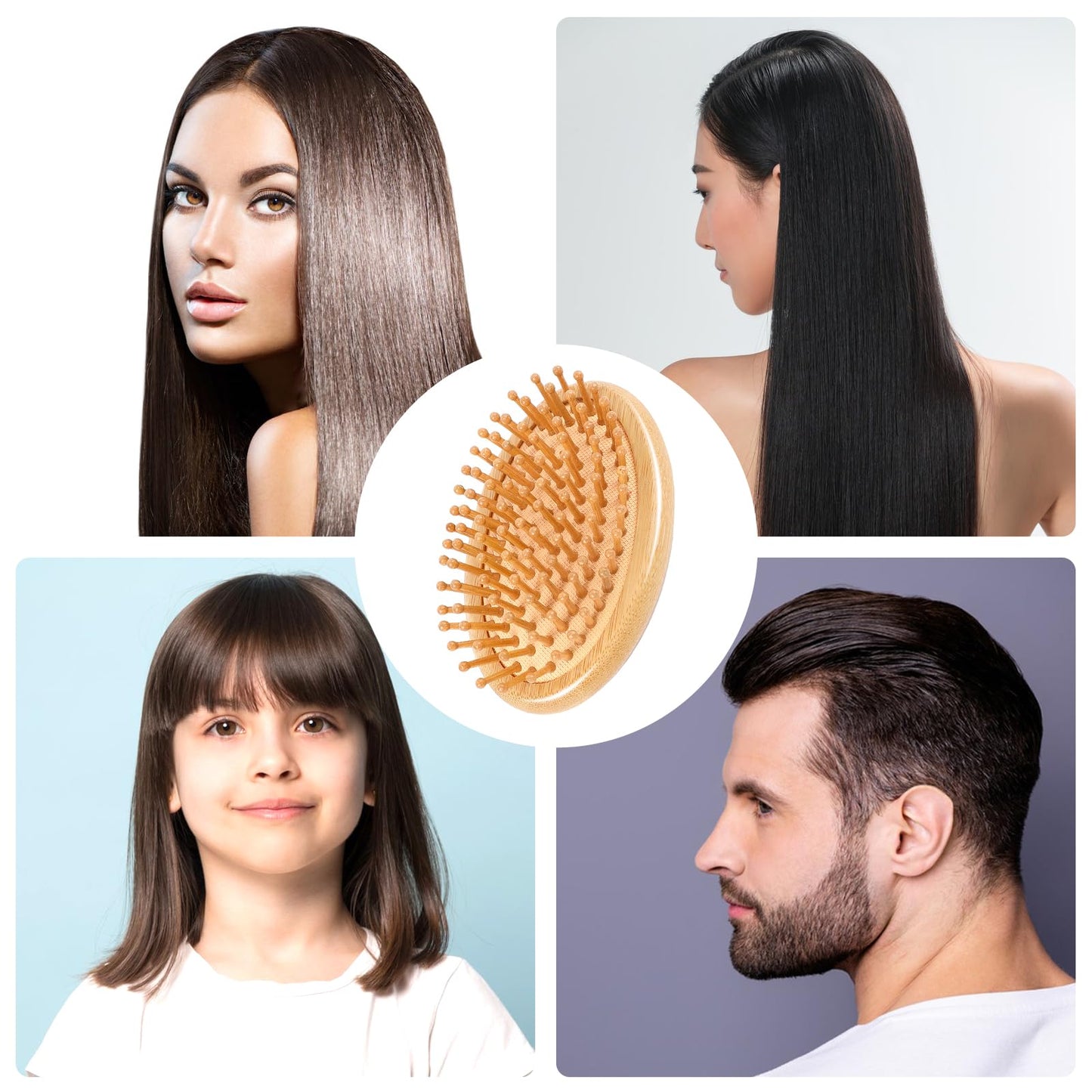Mozeat Lens Bamboo Massage Comb,Wooden Scalp Massager Wooden Hair Brush Round Portable Bamboo Comb Anti-Static Air Cushion Hairbrush Mini Hairbrush without Handle