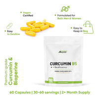 Freak Athletics Curcumin 95 + Bioperine® 60 Turmeric Curcumin Capsules High Strength with Black Pepper - Curcumin 95% & Black Pepper - Turmeric Curcumin UK Made…