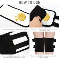 Lancry 2 PCS Castor Oil Pack Wrap Kit Knee,Reusable Castor Oil Pack with Adjustable Elastic Strap,Castor Oil Packs Organic Cotton for Feet Legs Arms Neck Calf Pain Relief (Castor Oil Not Included) (Black)