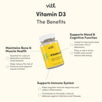 VITL Vitl Vitamin D3 Supplement - 60 Vegan Softgel Capsules - Support for The Immune System, Bones & Joints, Teeth, Muscles and Heart - 2 Month Supply