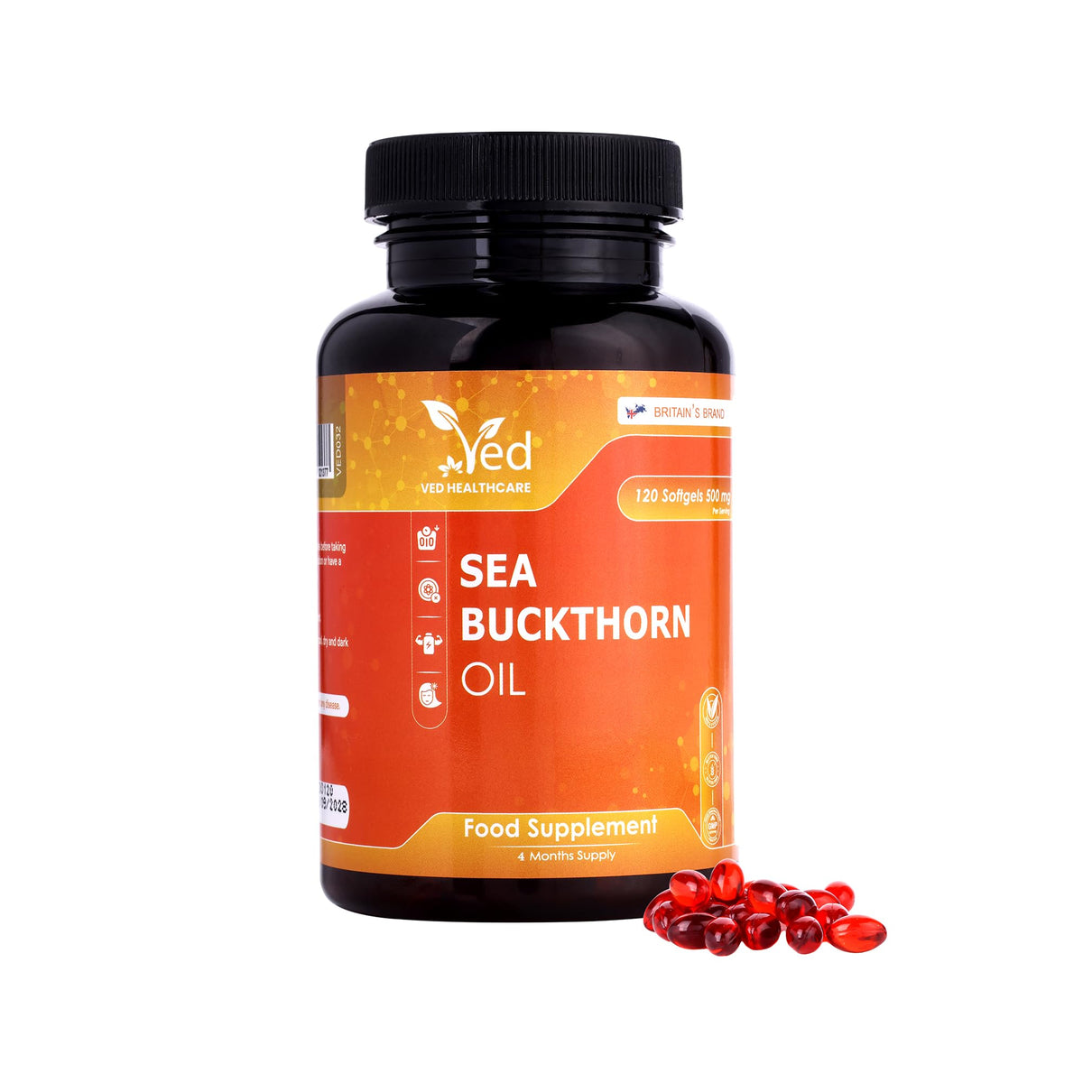 Ved VED Sea Buckthorn Oil Soft Capsules | Boost Immune System | Omega-7 500 mg | 120 Softgels.