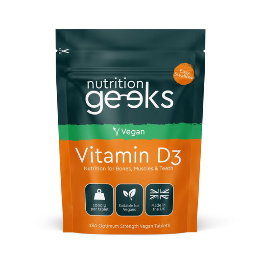 Nutrition Geeks Vegan Vitamin D 1000iu Tablets - 180 Easy-Swallow Plant-Based Algae Vitamin D Tablets, 6 Month Supply - VIT D3 High Strength Immune Support - Highest Grade Certified UK Made Vegan Vitamin D3 1000iu