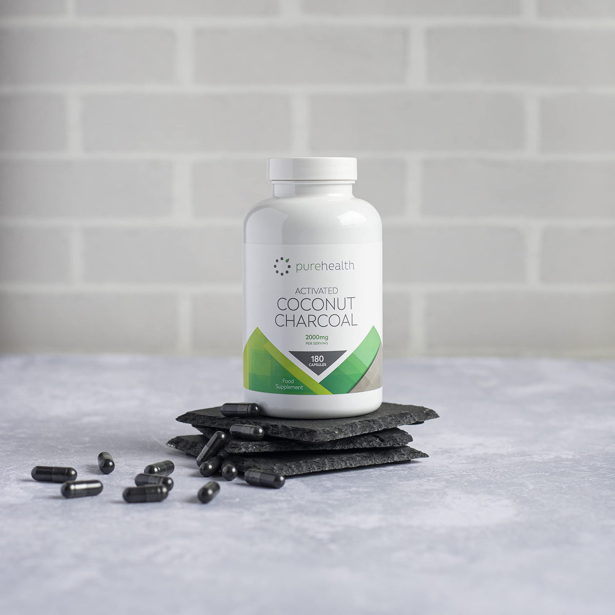 Pure Health Pure Activated Charcoal 2000mg 120 Coconut Capsules Fast Bloating Relief