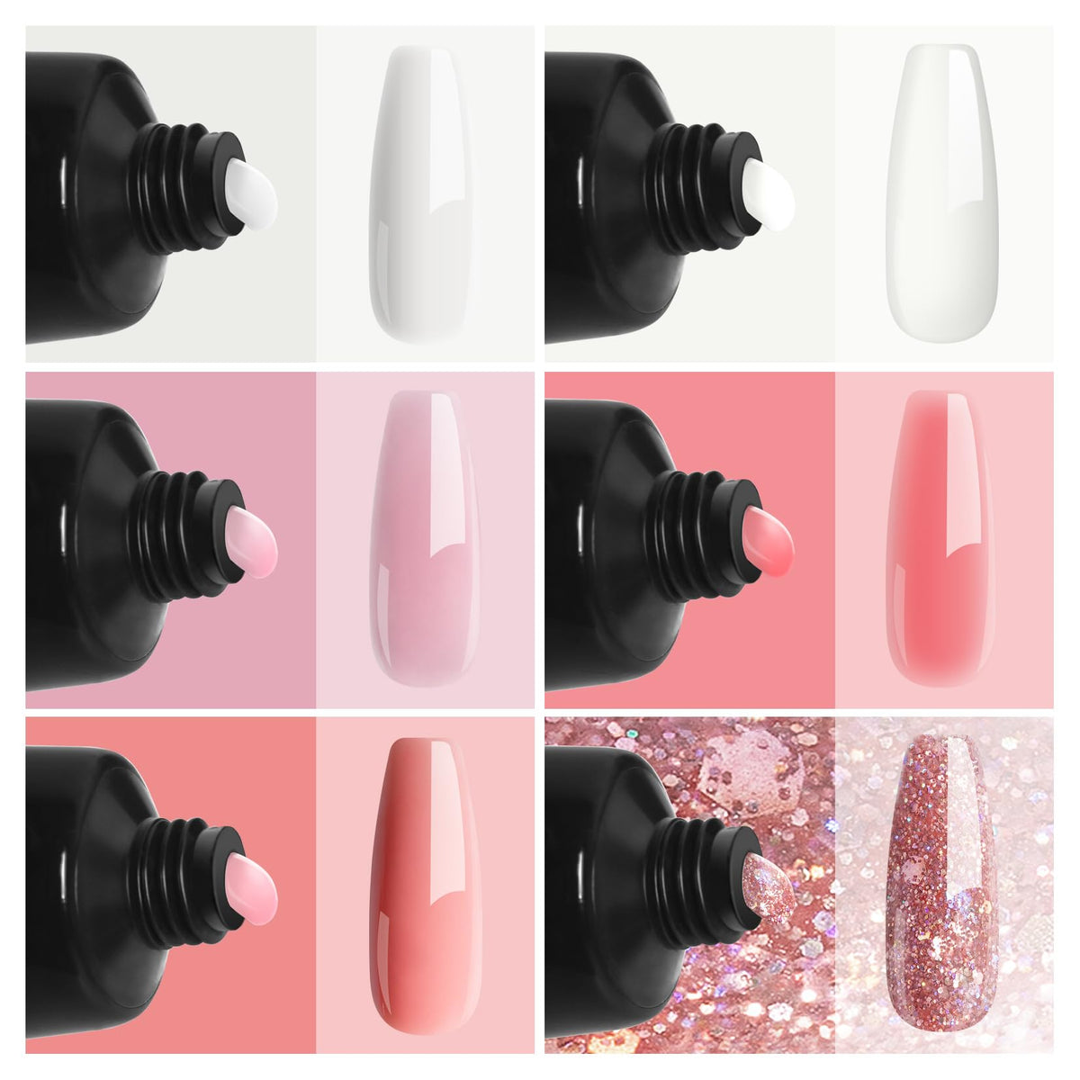 phoenixy Phoenixy Poly Nail Gel Kit, 6 Colour Poly Nail Gels Set 15ML Clear Nude Pink Builder Nails Gel Nail Extension Basic Gifts Kits for Women