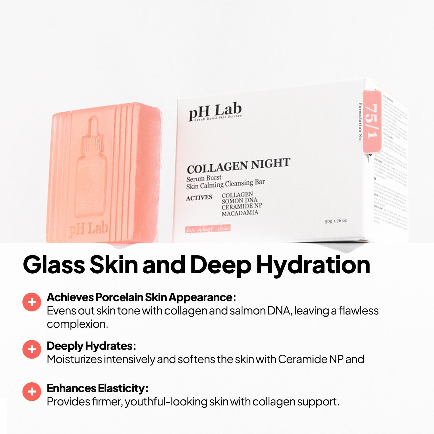 PhLab Collagen Night Soap Bar, Skin Calming Cleasing Bar, Improves Skin Elasticity, Renewed and Firming Skin, 50gr