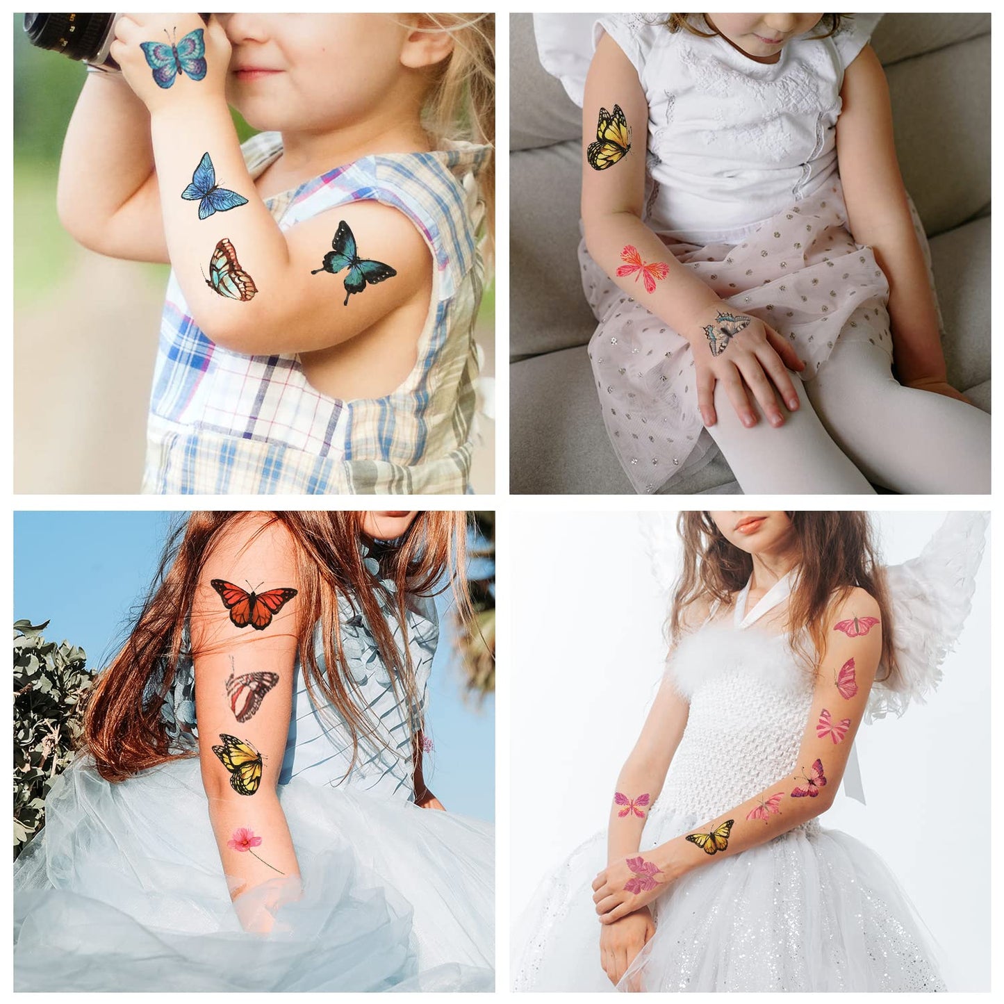 TOYMIS 100pcs Temporary Butterfly Tattoos, Colorful Small Butterfly Flowers Tattoo Stickers Waterproof Cute Small Tattoos for Adults Kids Face Body Birthday Party Carnival