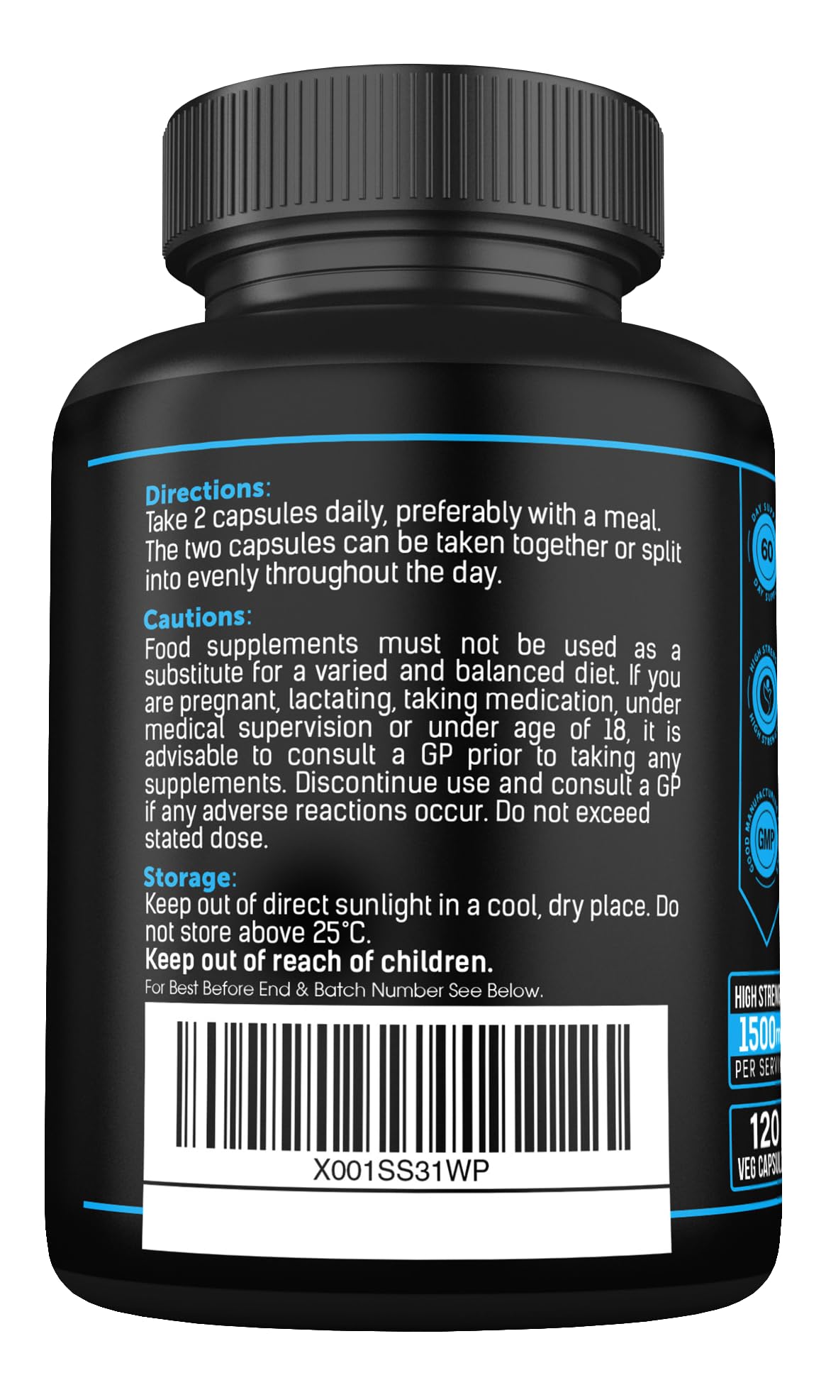 SS Sport Supplies Taurine Supplement 1500mg Capsules Per Serving - Added Magnesium Glycinate, Vitamin B6, B3 and Vitamin D3-120 High Strength Taurine Capsules - (2 Capsules Per Serving)