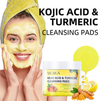 L0famy 50Pcs Turmeric Kojic Acid Pads, Exfoliating Face Cleansing Cotton Pads, Kojic Acid and Turmeric Pads, for Face, Body, Acne, Dark Spots, Hyperpigmentation, Smooth Skin