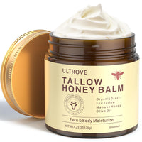 Ultrove ULTROVE Beef Tallow and Honey Balm for Skin, Natural Face + Body Moisturizer with Organic Grass-Fed Beef Tallow & Raw Wild Honey for Dry & Sensitive Skin, 4.23oz