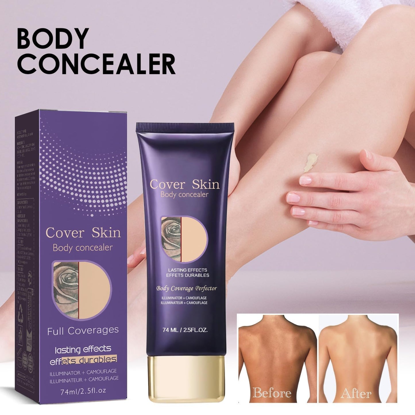 Generic All over Complexion Perfector with Extra Large Body Makeup Brushm, 2-in-1 Body Camouflage and Illuminator, Tattoo Cover up Cream, Body Full Coverage Perfector Waterproof No Transfer