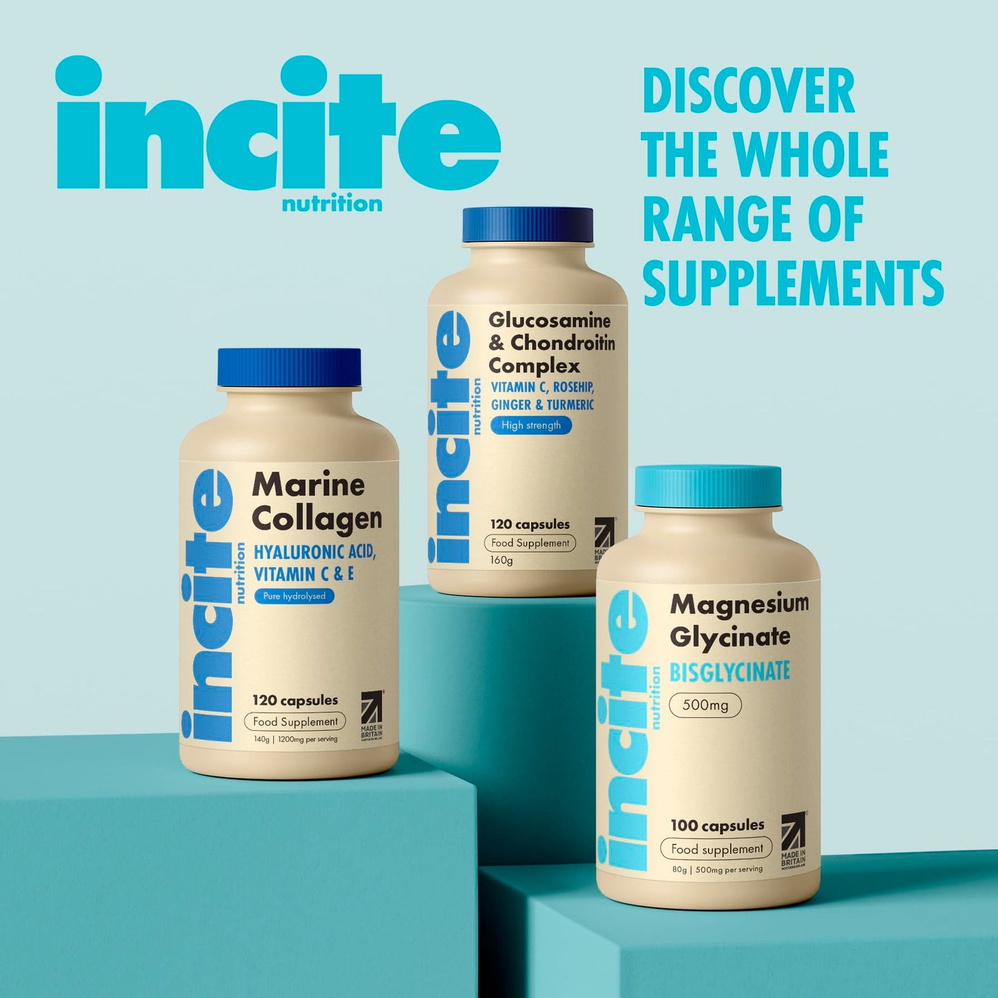 Incite Nutrition Magnesium Glycinate - 500mg - Premium Quality Natural - High Strength 100 Vegan Capsules (3 Month Supply) with Highest Bioavailability - Magnesium Supplements (bisglycinate)