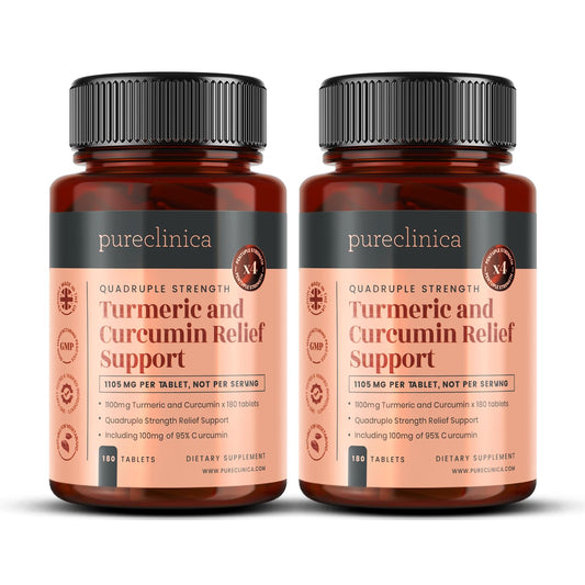 Pureclinica Turmeric Curcumin - 1100mg x 360 Tablets (2 Bottles of 180) - w/ 95% Curcumin and 5mg Black Pepper Extract