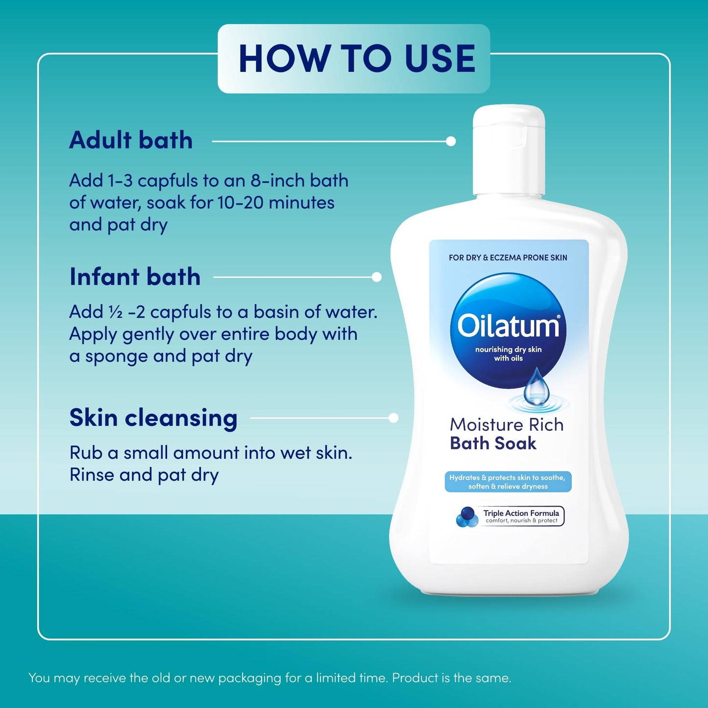 Oilatum Moisture Rich Bath Soak, For Dry, Itchy, Sensitive and Eczema-prone Skin, Soothes, Hydrates and Relieves Dryness, Protects the Skin, Suitable for Everyday Use, 1 x 300ml
