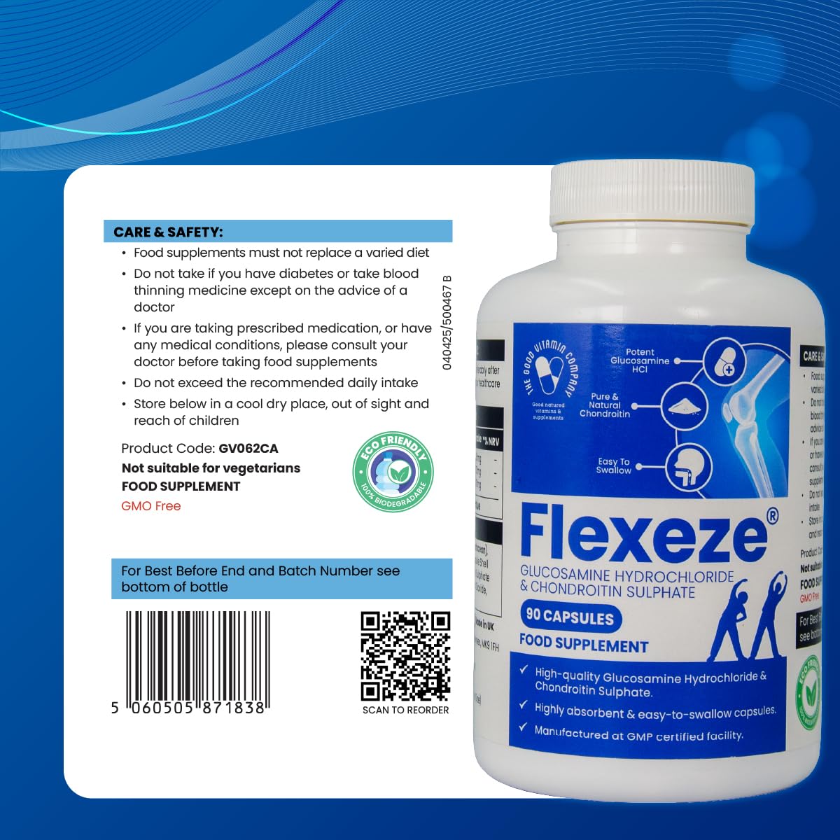The Good Vitamin Company Flexeze: 1 Month Supply, 90 Capsules - UK-Made for Natural Joint Care