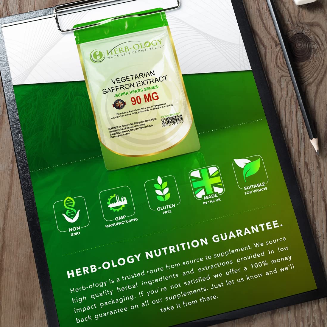 Herb-ology.co.uk Nature's Technology Herb-Ology Saffron Supplement | 60 Saffron Capsules (from 4:1 Extract) - 90mg Per Serving | High Strength | Non-GMO, Gluten, Dairy & Allergen Free | Manufactured in The UK