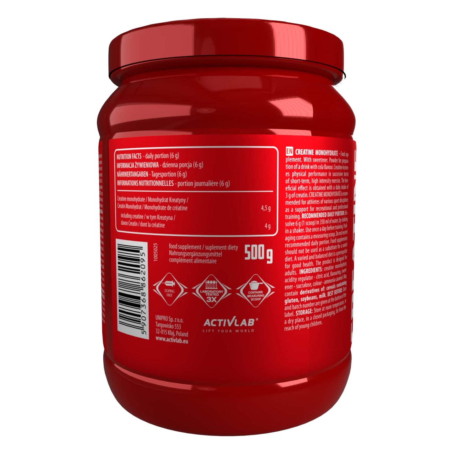 Activlab Creatine Monohydrate - 500g Jar | Optimum Nutrition Pre-Workout 83 Servings | Creatine Powder for Muscle Growth- Cola Flavor