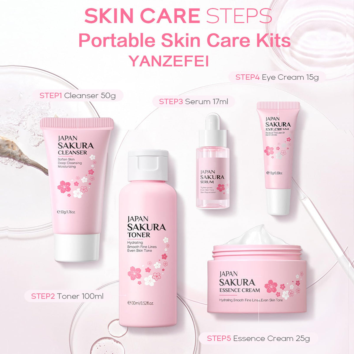 5pcs Sakura Skin Care Sets Gifts for Teenage Girls,YANZEFEI Skin care for Teenage Girls,Skincare Set,High Moisturizing Cherry Blossom Skin Care Kit,Gift Set for Women Mom Daughter Birthday Christmas