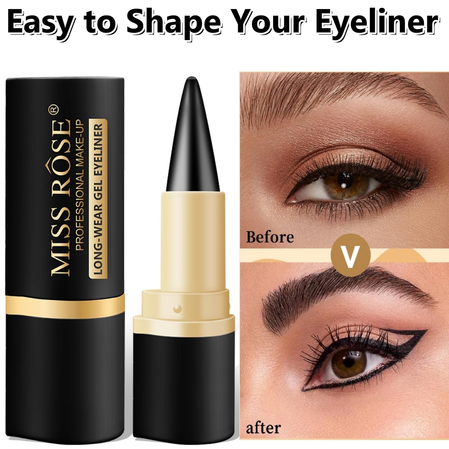 BQQCOB Natural Black Gel Eyeliner Cream - Waterproof Waterline Eyeliner Pencil, Long Lasting Smudge Proof Eyeliner Pens Makeup for Create Statement Eye Look