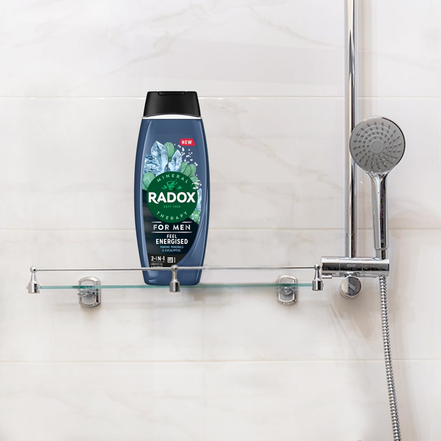 Radox Mineral Therapy Feel Energised 2-in-1 Shower Gel & Shampoo Men's Body Wash with marine minerals & eucalyptus for a cooling experience 450 ml
