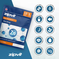 Zipvit Zinc 25mg Pouch, 12 Months Supply, Recommended Dose Zinc Supplement, Supports Hair, Skin, Nails, Bones & Vision, Promotes Immunity, Fertility & Reproduction for Men & Women, 360 Vegan Tablets