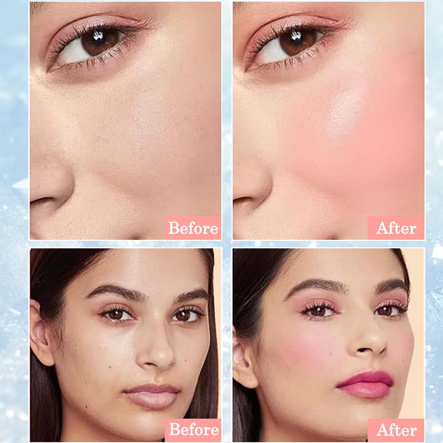 Generic 4 Pcs Jelly Blush Stick, Waterproof & Sweatproof 3-in-1 Multi-Use for Cheeks Lips Eyes, Long-Lasting 12-Hour Hydrating Formula with Hyaluronic Acid, Portable 4-Color Set with Nude (4PCS)