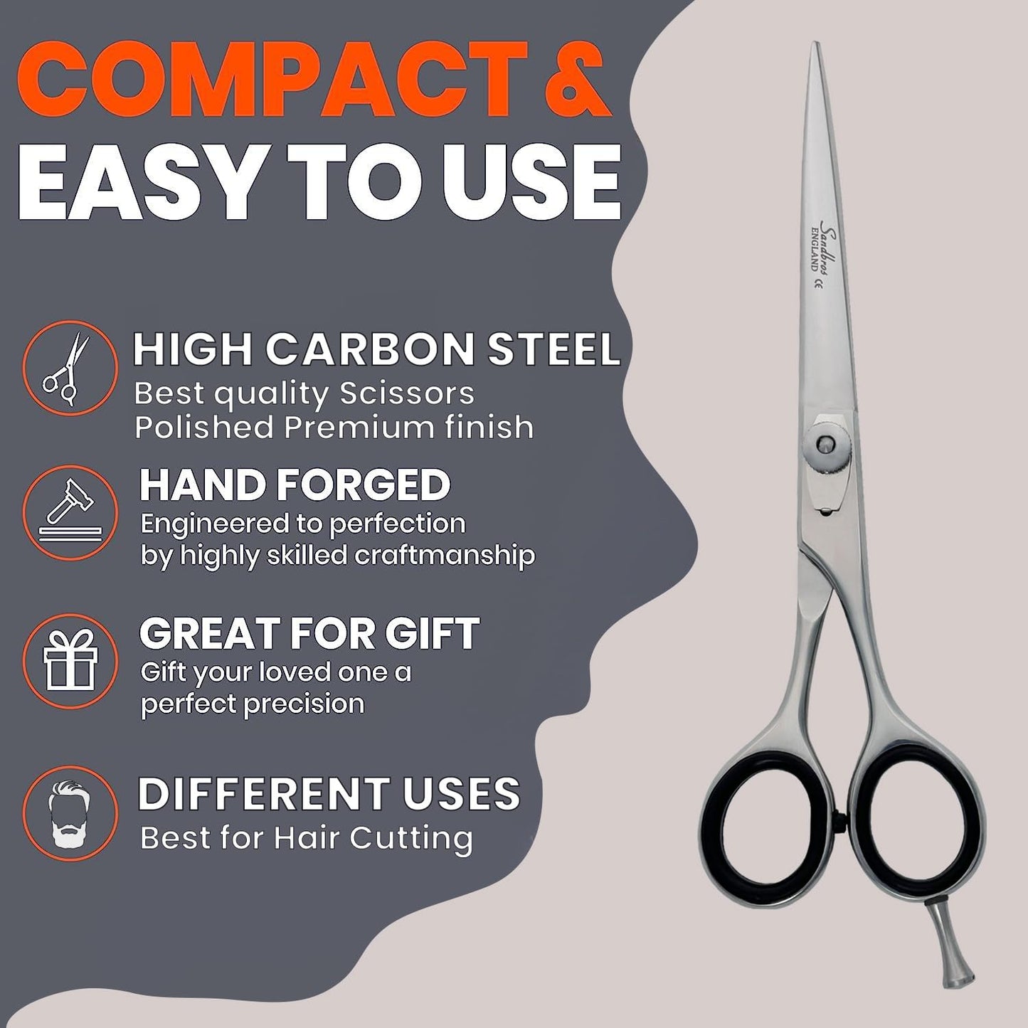 Sandbros SANDBROS 7 INCH Professional Hairdressing Scissors Barber Hair Cutting Salon Shears 7 Inch Razor Sharp