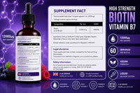 Nutroliq Absorb Your Wellness Better Nutroliq Biotin Liquid Drops - Vegan Vitamin B7 Dietary Supplement for Hair, Nail & Skin Health - Pure 12000mcg Biotin Drops for Hair Growth - Extra Strength Berry-Flavoured Vitamin H Serum - 60 ml