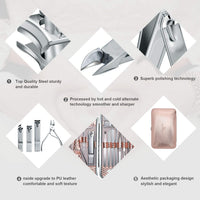 Keiby Citom Manicure Set 18pcs Professional Nail Clippers Kit Pedicure Care Tools-Stainless Steel Grooming Tools with Rose Gold PU Leather Case for Travel & Home (Rose Gold)