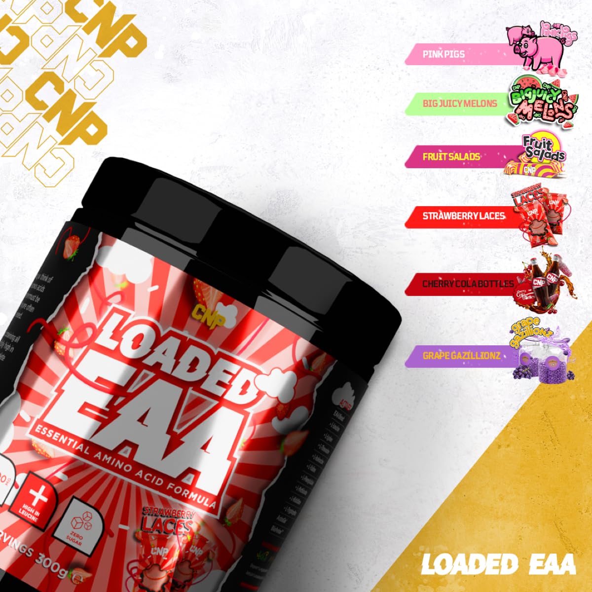 CNP Professional Loaded EAAs, Essential Amino Acids, BCAAs, Muscle Repair & Recovery Powder, 300g / 100g and 30/10 Servings, 9 Delicious Flavours (Big Juicy Melons, 300g)